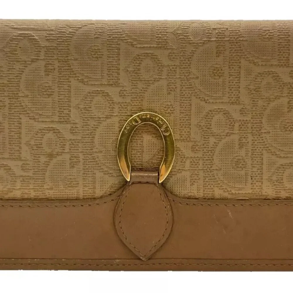 Authentic Christian Dior CD Vintage Tan Brown Monogram Long Wallet